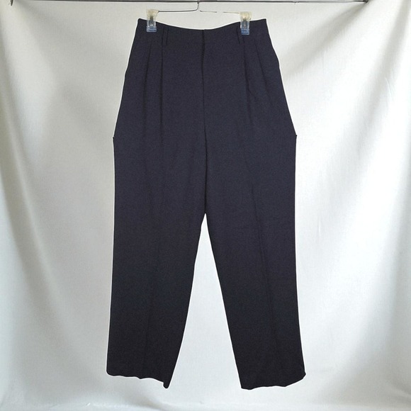 Linda Allard Ellen‎ Tracy Wool Pleated Front Pants Womens 10 Career Navy Blue - Picture 1 of 9
